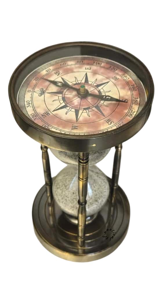 Antique Brass Hourglass with Compass | Nautical Collectible | Unique Vintage Desk Decor - Image 6