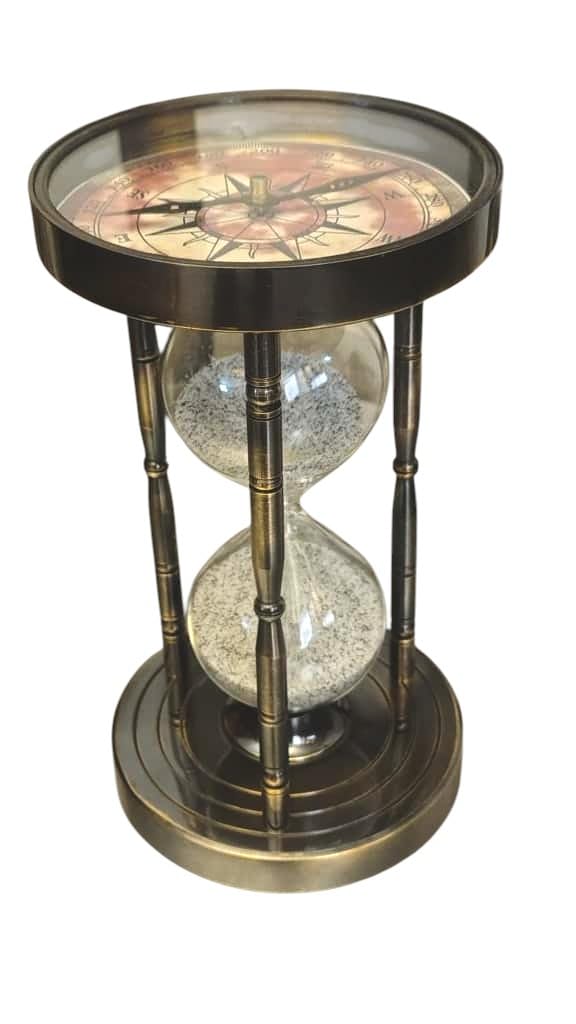 Antique Brass Hourglass with Compass | Nautical Collectible | Unique Vintage Desk Decor - Image 9