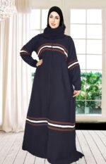Abaya Colour Patti Pattern For Women Elegant Modest Wear Burqa Islamic Naqab Fashion Dubai Abaya (Brown & white Patti, Free) - Image 3