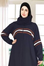 Abaya Colour Patti Pattern For Women Elegant Modest Wear Burqa Islamic Naqab Fashion Dubai Abaya (Brown & white Patti, Free) - Image 4
