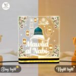 Mawlid Al Nabi Islamic Acrylic LED Plaque with Wooden Light Base Lamp, Muhammad Birthday Celebration Muslim Home Accessories, Warm White Lighting,Islamic Gift Item (5 x 5) Inch - Image 5