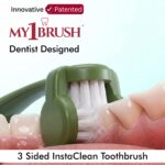 My1brush 3 Sided Ultra Soft Bristle Toothbrush for Adults | Helps in Instant & Deep Cleaning | Innovative and Dentist Design | 2 Replaceable Head, Lasts for 1 Year | BPA Free | Olive Green - Image 3