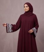 Zareen Maroon Grace Abaya for Women | Premium Firdous Fabric | Designer Embroidered Sleeves | Modest Islamic Wear | Elegant Daily & Occasion Wear Abaya - Image 3
