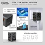 Case-Magic 67W GaN Universal Travel Adapter - All-in-One International Power Adapter, 5 Ports (4 USB-C + 1 QC3.0), Fast Charging for MacBook, Laptop, iPhone | 200+ Countries USA UK EU AUS - Image 4