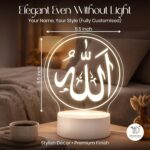 Islamic Acrylic LED Night Lamp | Allah Calligraphy Design | Warm White Table Light | Muslim Gift for Ramadan Eid | USB Powered Bedside Decor Lamp with White Base | Size (5.5x5.5) Inches - Image 4