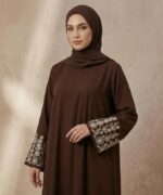 Women Firdous Fabric Embroidered Abaya Burqa with Designer Floral Sleeve Work | Long Sleeve Modest Wear Islamic Dress | Classic Fit Full Length Flowy Outfit for Occasions | Without Dupatta - Image 3
