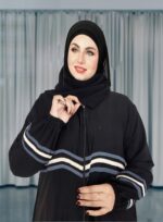 Abaya Colour Patti Pattern For Women Elegant Modest Wear Burqa Islamic Naqab dubai Abaya Fashion (Grey & White Patti, Free) - Image 3