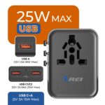 Orei 25Watt Universal Charger Adapter | 2X USBC 1XUSB A - 4-in-1 International Travel Adapter | Universal Travel Adapter Compatible 150+ Countries | Type C, A, G, I Compatible, Black - Image 4