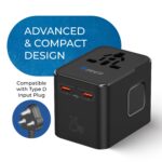 Orei 25Watt Universal Charger Adapter | 2X USBC 1XUSB A - 4-in-1 International Travel Adapter | Universal Travel Adapter Compatible 150+ Countries | Type C, A, G, I Compatible, Black - Image 5