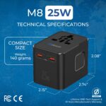 Orei 25Watt Universal Charger Adapter | 2X USBC 1XUSB A - 4-in-1 International Travel Adapter | Universal Travel Adapter Compatible 150+ Countries | Type C, A, G, I Compatible, Black - Image 6