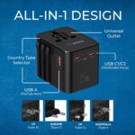 Orei 25Watt Universal Charger Adapter | 2X USBC 1XUSB A - 4-in-1 International Travel Adapter | Universal Travel Adapter Compatible 150+ Countries | Type C, A, G, I Compatible, Black - Image 7