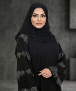 Women Firdous Fabric Abaya Burqa with Silver Stone Work Sleeves | Long Sleeve Modest Wear | Flowy Fit Full Length Islamic Outfit for Gatherings Celebrations and Occasions | Without Dupatta - Image 3