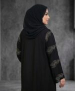 Women Firdous Fabric Abaya Burqa with Silver Stone Work Sleeves | Long Sleeve Modest Wear | Flowy Fit Full Length Islamic Outfit for Gatherings Celebrations and Occasions | Without Dupatta - Image 4
