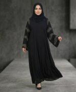 Women Firdous Fabric Abaya Burqa with Silver Stone Work Sleeves | Long Sleeve Modest Wear | Flowy Fit Full Length Islamic Outfit for Gatherings Celebrations and Occasions | Without Dupatta - Image 5