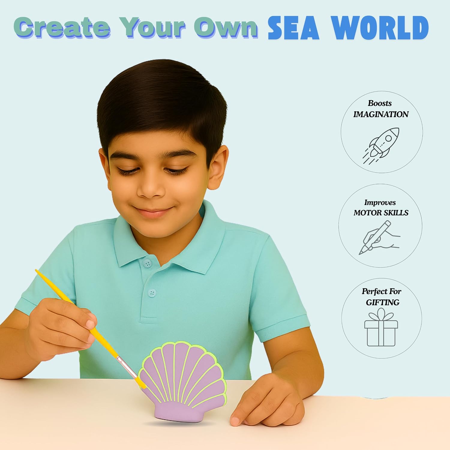 Artiggle PaintyPOPs DIY Mould Ceramic Painting Kit for Kids | Paint Your Own Ceramic Figurines | Art & Craft Activity Kit | Gifts & Return Gifts for 5+ Years (Ocean Buddies Edition) - Image 6
