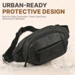 Unisex Waist Bag for Men & Women, Water-Resistant Faux Leather Fanny Pack with Adjustable Strap, Multi-Compartment Belt Bag for Travel, Running, Cycling & Daily Use, Black - Image 4