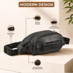 Unisex Waist Bag for Men & Women, Water-Resistant Faux Leather Fanny Pack with Adjustable Strap, Multi-Compartment Belt Bag for Travel, Running, Cycling & Daily Use, Black - Image 6
