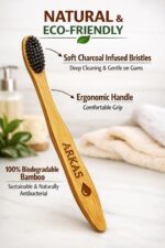 ARKAS Bamboo Toothbrush - Pack of 4 + 1 Free Tongue Cleaner | Soft Charcoal Bristles | Eco Friendly Biodegradable Wooden Toothbrush | Plastic Free Natural Bamboo Toothbrush - Image 3