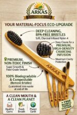 ARKAS Bamboo Toothbrush - Pack of 4 + 1 Free Tongue Cleaner | Soft Charcoal Bristles | Eco Friendly Biodegradable Wooden Toothbrush | Plastic Free Natural Bamboo Toothbrush - Image 7
