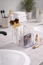 Light Luxury Acrylic Cosmetic Storage Box | Water Ripple Design Makeup Organizer | Large Capacity Desktop Dressing Table Organizer for Lipstick, Skincare & Beauty Products (Transparent) - Image 4