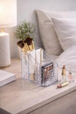 Light Luxury Acrylic Cosmetic Storage Box | Water Ripple Design Makeup Organizer | Large Capacity Desktop Dressing Table Organizer for Lipstick, Skincare & Beauty Products (Transparent) - Image 5