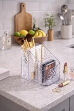 Light Luxury Acrylic Cosmetic Storage Box | Water Ripple Design Makeup Organizer | Large Capacity Desktop Dressing Table Organizer for Lipstick, Skincare & Beauty Products (Transparent) - Image 6