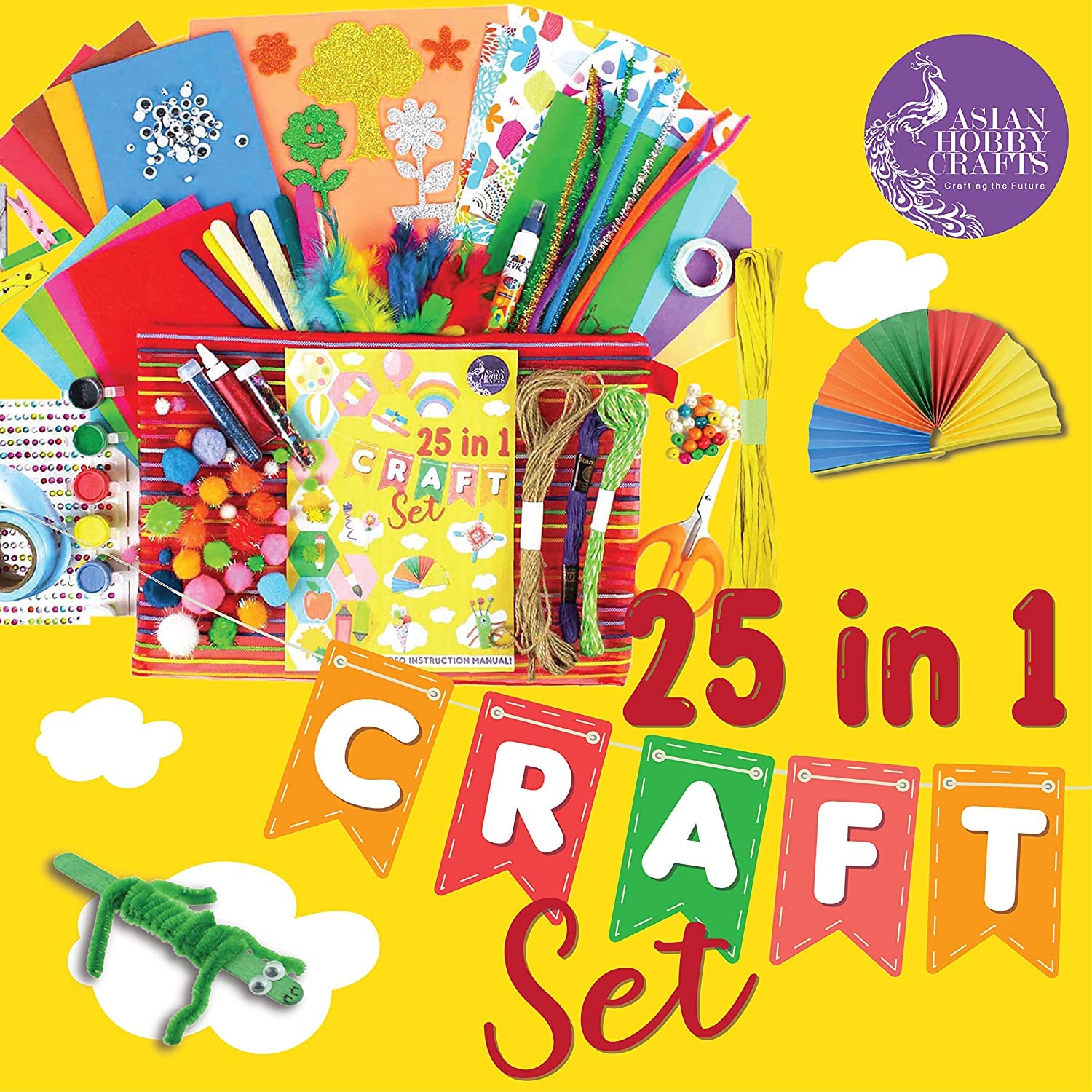 Asian Hobby Crafts 25 in 1 Art and Craft Kit for Girls & Boys – 200+ DIY Craft Materials Set for Creative Fun, DIY Kids Art & Craft Items for School Projects, Art Supplies for All Ages 7-9, 10-12, 13-16 Old, Multicolor - Image 6