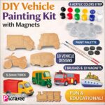 PICRAZEE DIY Wooden Vehicle Painting Kit for Kids | 10 Pine MDF Vehicle Cutouts (5.5 mm Thick) with Acrylic Colors, Brushes, Palette & Magnets | Art & Craft Creative Activity Toy - Image 3