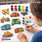 PICRAZEE DIY Wooden Vehicle Painting Kit for Kids | 10 Pine MDF Vehicle Cutouts (5.5 mm Thick) with Acrylic Colors, Brushes, Palette & Magnets | Art & Craft Creative Activity Toy - Image 5