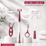 MyOrl Care Dental Care Kit | Combo Pack of Ultra Soft Bristle Toothbrush, Dental Floss, Stainless Steel Tongue Cleaner & Interdental Toothpick | Daily Oral Care | All-in-One Pack (Maroon) - Image 3