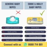Eddie & Holly 99.9% Water Baby Wet Wipes | 2X Larger & 3X Thicker | 100% Plant based Fabric | Unscented | Zero Rash Wipes | Wipes for New Born Baby & Mother | Suitable for Sensitive Skin (1 X 60) - Image 7