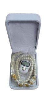 PREMIUM BRIDAL Velvet Allah Calligraphy Tasbeeh Gift Box with Rhinestone Border, Multiple Colours|100 beads Tasbeeh + Digital counter tasbeeh|Islamic Gift (WHITE) - Image 3