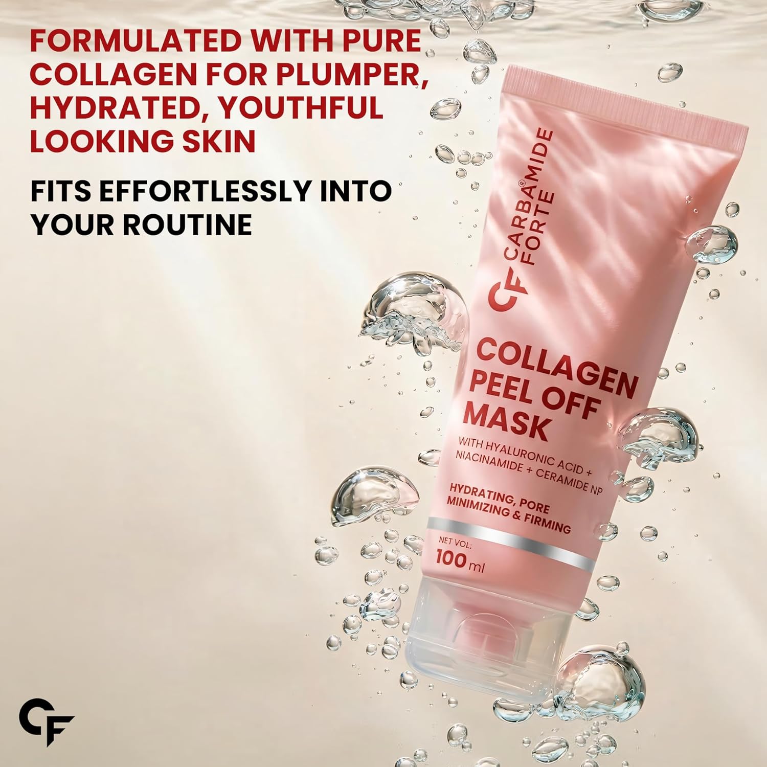 Carbamide Forte Collagen Peel Off Mask for Korean Glass Skin | Collagen mask overnight with Hyaluronic Acid, Niacinamide & Ceramide NP | Pore Minimizing, Firming & Skin Brightening Mask | For All Skin Types | 100 ml - Image 4