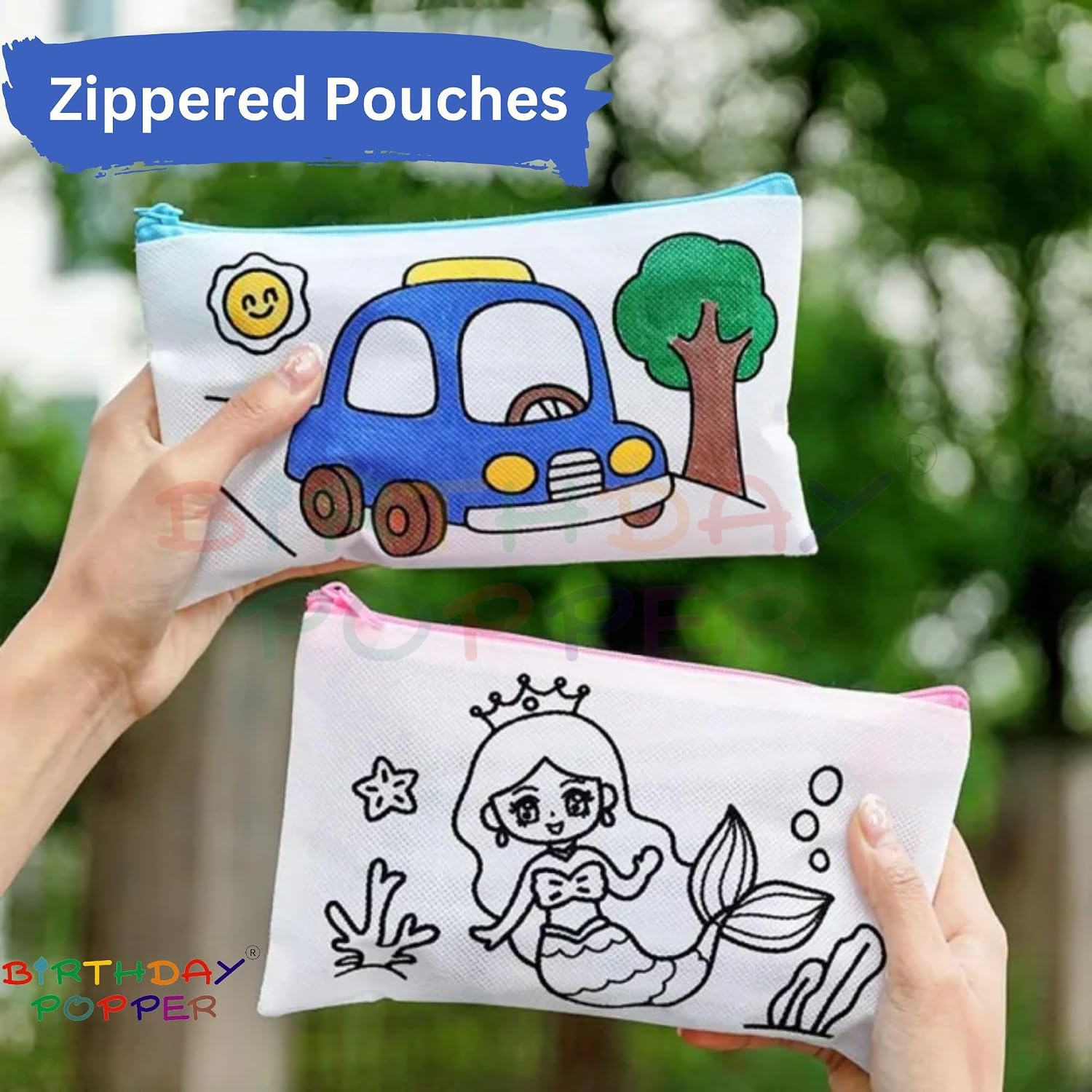 Birthday Popper Colour Your Pencil Pouches As Birthday Return Gifts - Set of 20 - Assorted Theme Doodle Zipper Case for Girls - School Art Projects for Creative Kids - Image 4