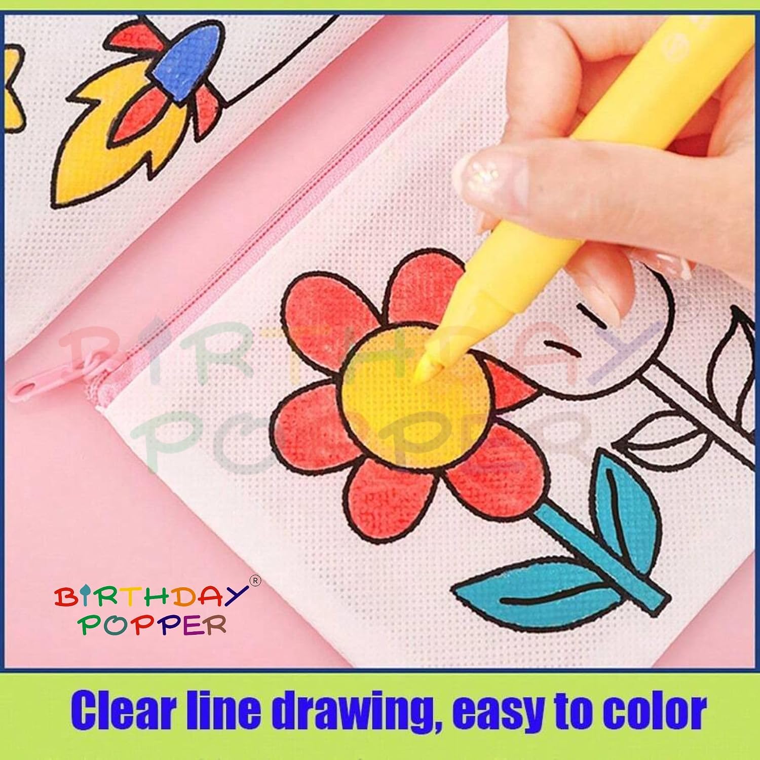 Birthday Popper Colour Your Pencil Pouches As Birthday Return Gifts - Set of 20 - Assorted Theme Doodle Zipper Case for Girls - School Art Projects for Creative Kids - Image 6