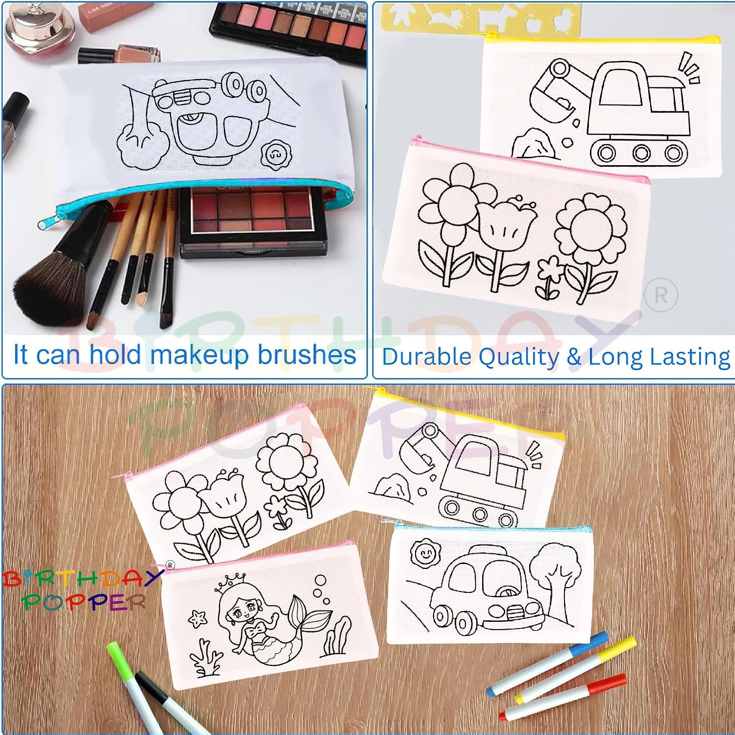 Birthday Popper Colour Your Pencil Pouches As Birthday Return Gifts - Set of 20 - Assorted Theme Doodle Zipper Case for Girls - School Art Projects for Creative Kids - Image 7