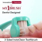 My1brush 3 Sided Ultra Soft Bristle Toothbrush for Adults | Helps in Instant & Deep Cleaning | Innovative and Dentist Design | 2 Replaceable Head, Lasts for 1 Year | BPA Free | Aqua Green - Image 4