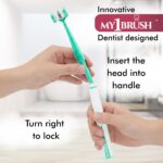 My1brush 3 Sided Ultra Soft Bristle Toothbrush for Adults | Helps in Instant & Deep Cleaning | Innovative and Dentist Design | 2 Replaceable Head, Lasts for 1 Year | BPA Free | Aqua Green - Image 7