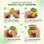 Digital Tally Counter for Chanting Mantra - Mini Hand Finger Ring LCD Display Counting Machine for Japa Mala, Meditation, Prayer & Tasbeeh - Adjustable Strap, Reset Button (Pack of 4) - Image 3