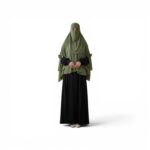 2 Part Hijab with Niqab for Women, Olive Green, Modest Islamic Wear with Bow Details - Image 2