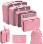 7 Pcs Travel Organizer Pouch Packing Cubes for Travel Clothes Space Savers Bags Cosmetics/Underwear/Socks/Shoes Toiletry Organiser Pouch (PINK) - Image 2