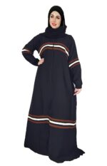 Abaya Colour Patti Pattern For Women Elegant Modest Wear Burqa Islamic Naqab Fashion Dubai Abaya (Brown & white Patti, Free) - Image 2