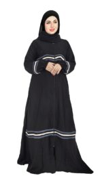 Abaya Colour Patti Pattern For Women Elegant Modest Wear Burqa Islamic Naqab dubai Abaya Fashion (Grey & White Patti, Free) - Image 2