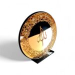 Ayatul Kursi Car Dashboard Ornament Islamic Calligraphy Round Design with Stand | Golden Acrylic Muslim Decor for Car Dashboard, Home & Office | Ramadan Eid Gift Decoration (Gold Black) - Image 2