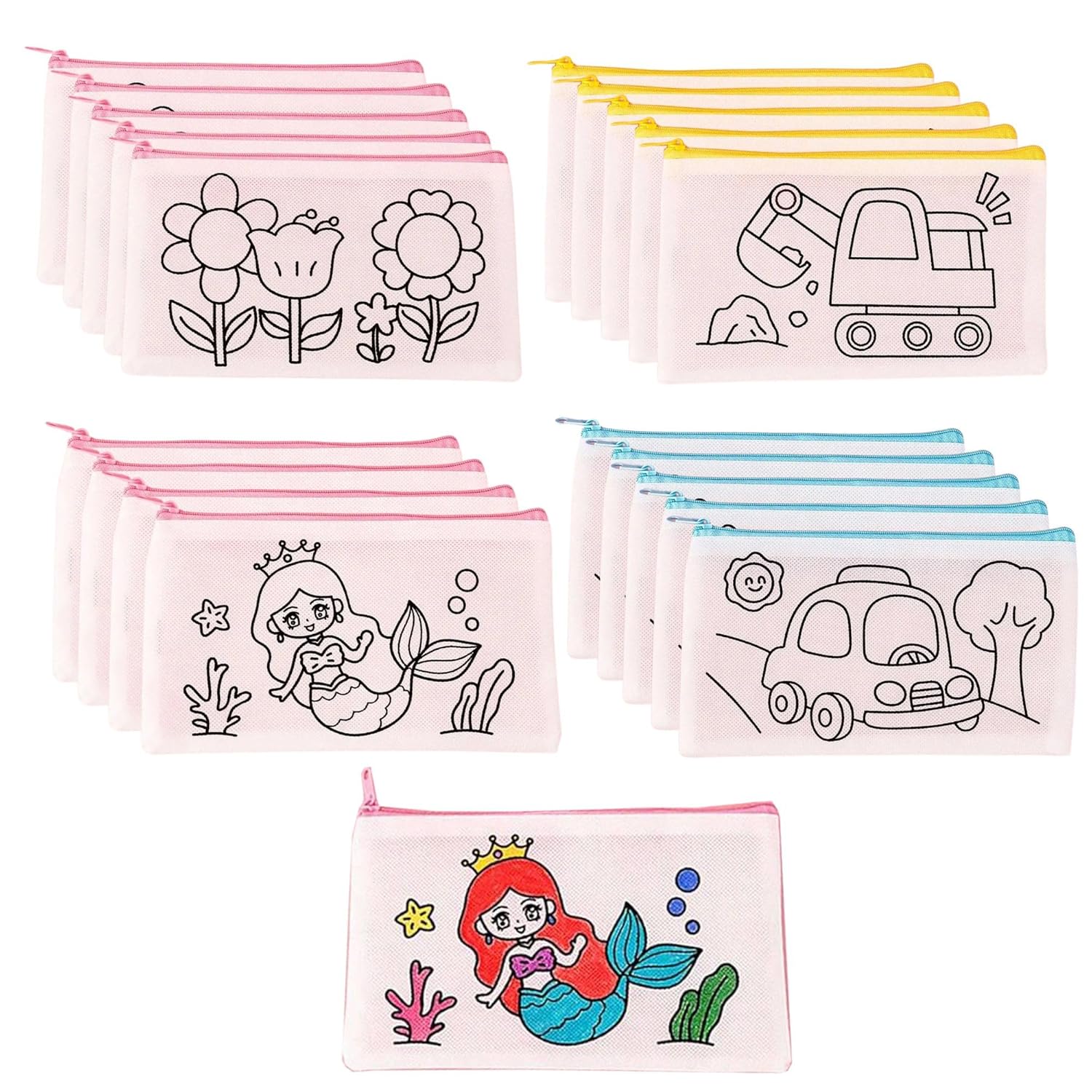 Birthday Popper Colour Your Pencil Pouches As Birthday Return Gifts - Set of 20 - Assorted Theme Doodle Zipper Case for Girls - School Art Projects for Creative Kids - Image 2