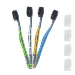 Carbon Slim Soft Twin Pack Toothbrush with 20x Slim & Anti-Bacterial Activated Charcoal Bristles | Cap Compact Head for Deep & Complete Cleaning (4 toothbrush + 4 hygiene cap) - Image 2