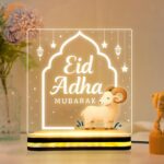 Eid al Adha Mubarak LED Acrylic Lamp, Crescent Moon Lantern Decorative Light, Islamic Festival Home Accent, Muslim Celebration Ornament, Meaningful Bakri-Eid Gift for Family (5x5 Inch) - Image 2