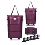 Expandable Foldable Duffel Bag with Detachable Wheels, 64L Large Capacity Rolling Travel Duffle Bag, Lightweight Carry on Luggage with Spinner Wheels, Weekend Gym Tote Bag, Deep Purple, 64L (Large - Image 2