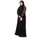 Full Sleeves Black Abaya with Golden Embroidery & Matching Hijab - Modest Islamic Wear for Women, Elegant Traditional Dress 002 - Image 2