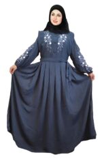 Grey Abaya Embroidery Work Stylish Burkha For Women Elegant Modest Wear Islamic Naqab Fashion - Image 2